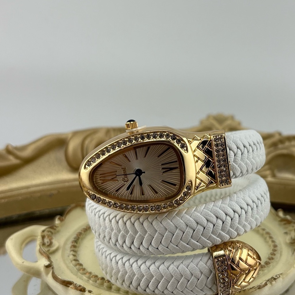 Serpenti Style Wrap Watch – White Faux Leather | Gold Tone | White Dial - Picture 7 of 13